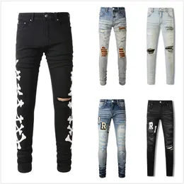 Herrenjeans Designerjeans Leinenhosen Hip Hop Herrenjeans Distressed Ripped Biker Slim Fit Hipster Hipster Buchstabendruck Motorrad für Herren Stickerei P2