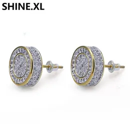 925 Sterling Silver Iced out CZ Premium Diamond Cluster Zirconia Round Screw Back Stud Earrings for Men Hip Hop Jewelry229M