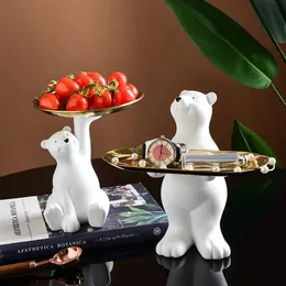 Resin Polar Bear Key Holder Statue Creative Figurine Home Office Desktop Storage Fruit Plate Candy Sundries Tray Ornaments Decor 240123