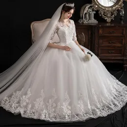 Best Selling Wedding Dress 2024 Scoop Long Sleeves Floor Length Lace Appliques Bridal Gowns Bride Dresses Customed Vestido de Noivas