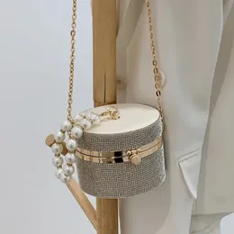 Diamond Acrylic Round Party Clutch Evening Bag for Women Pearl Handles Female Purses and Handbags Small Shoulder Crossbody Bag 240118