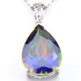 Luckyshine Mükemmel Parlak Armut Şekli Ateş Mavi Gökkuşağı Mystic Topaz Sezatları Gümüş Neckalce Kübik Zirkonya Kolyeler Kadın283c