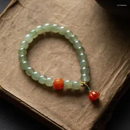 Strand Hetian Jade 6 7mm Single Circle DIY Women's With Lotus Flower String Bracelet Hand Nephrite Material Jewelry