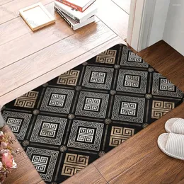 Carpets Greek Meander Non-slip Doormat Living Room Mat Key Ornament Black And Gold Floor Carpet Entrance Door Rug Home Decor