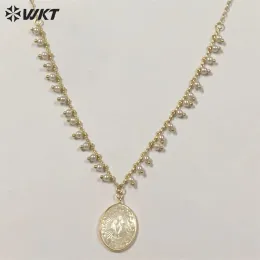 Collares WTJN172 WKT 2022, collar con colgante de concha natural de forma ovalada de corte Retro, collar de moda de cadena de perlas pequeñas de oro simple