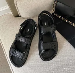 Verkliga lädersandlar för kvinnor designer platt grandad sandaler pappa sandles slider slidare kvinna fest strand glid snygga sulor sommaren 55