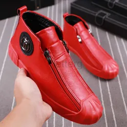 2024 New High Top Shoes Male Sutures Safety Celebrity Nasual Shoes Frasnable Martin Shoes Red with Velvet Side Zipper Board Shoe v1.17