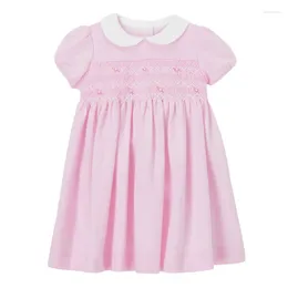 Kız Elbiseler 2024 Bebek Kız Pembe Düz Renkli Pamuk Elbise Güzel ve Konforlu Çocuklar Çocuklar İçin Zarif Yumuşak 2-8 Yıl