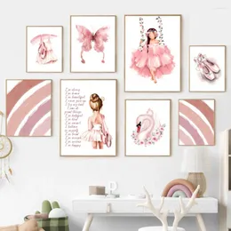 Dipinti Ballerina Ragazza Scarpe Arcobaleno Fiore Nursery Wall Art Nordic Poster e stampe Su tela Immagini per la decorazione della camera dei bambini