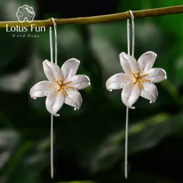 Серьги Lotus Fun 18k Gold Lily Flower Серьги с серьгами real 925 стерлингового серебряного дизайнера ручной работы