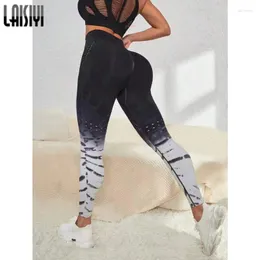 Leggings femininas laisiyi ginásio mulheres calças sem costura tie dye bulifting esportes cintura alta push up collants treino fitness legging