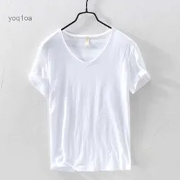 T-shirt da uomo Estate Nuovo 100% cotone T-shirt da uomo con scollo a V tinta unita T-shirt casual Basic T-shirt taglie forti Manica corta Y2449