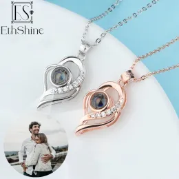 Halsketten Ethshine S925 Silber Personalisierte Herzfoto Projektion Halskette Weihnachtstag Geschenkfoto Custom Schmuck Geburtstagliebhaber Familie