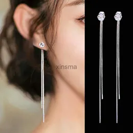 Stud 2023new Gold Color Pendulous Long Crystal Tassel أقراط للنساء الزفاف قطار الأزياء المجوهرات الهدية yq240129