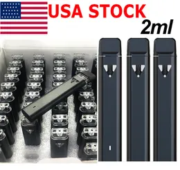 USA Stock 2ml Vape Pen Tomma förångare Engångs E-cigarett Tjock Oil Flat Pods Ceramic Coil Snap In Tips Lock Pennor Typ-C Laddningsbar 350mAh Batteri H02 Svartpennor