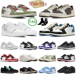 Jumpman 1 Low Travis 1s 검은 발가락 역 Mocha Olive Phantom Fragment Dark Mens Scoots Basketball Women Shoes Starfish Blue Wolf Grey PDK7#