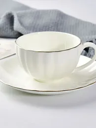 Xícaras Pires Abóbora Xícara de Café Conjunto Cerâmica Alívio Chá da Tarde Água Branca Presente Borda Dourada Placa de Porcelana