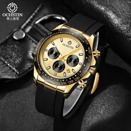 Ochstin Mens Watches Top Brand Big Sport Watch Luxury Men Silicone Quartz Wrist Chrontograph Gold Design Male Clock240125