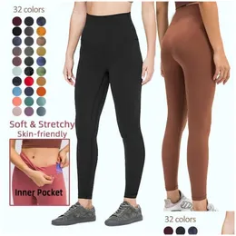 Yoga Outfit Lu-32 Einfarbig Frauen Hosen Hohe Taille Sport Gym Tragen Leggings Elastische Fitness Dame Outdoor Hosen Drop Lieferung OU Dh3Wx