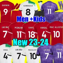 Salah23/24 camisas de futebol fã jogador versão Gakpo Darwin 2023 Luis Diaz Arnold kit de futebol MAC ALLISTER Szoboszlai uniforme infantil A.BECKER goleiro