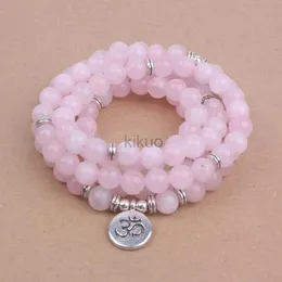 BEADED BANDLE 108 Lotus OM Buddha Charm 팔찌 여성을위한 Pink Natural Stone Bracelet Yogi Jewelry Dropshipping240129