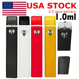 USA STOCK 1 ml Vape Pen Einweg-E-Zigarette Diamant-Fensterwagen Snap-in-Tip-Pod Keramikspulen-Verdampfer Dickes Öl Leere wiederaufladbare 280-mAh-Batteriestifte OEM-Logo