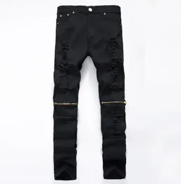 Jeans masculinos Denim angustiados elegantes moda rasgada destruída calças frias