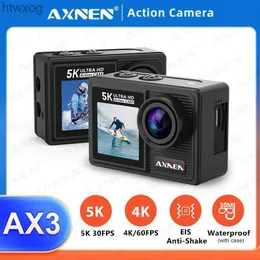 Câmeras de vídeo de ação esportiva AXNEN AX3 5K Câmera esportiva 4K 60FPS EIS Câmeras de ação anti-vibração Tela dupla 170 grande angular 30M à prova d'água Câmera de gravação de vídeo YQ240129