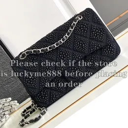 10A Mirror Quality Designers Médio All Black Tweed Bag 25cm Womens Luxurys Bolsas Clássico Quilted Flap Bag Corssbody Ombro Chain Box Bag com bolso traseiro