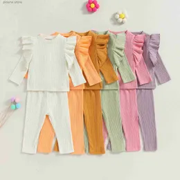 Kläder set Citgeett Autumn Infant Baby Girl Fall Cloth Ribbed Ruffled Long Sleeve Tops Pants Set Casual Outfit