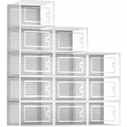 Plastic Stackable Shoe Storage Boxes for Closet White Organizer Bins with Lids 240125