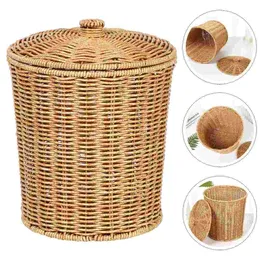 Cesta de vime armazenamento lixo pode resíduos tecidos cestas de lavanderia rattan bin branco cesto de lixo roupas tampa seagrass recipiente sujo 240125