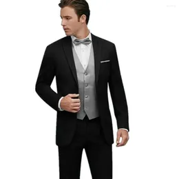 Mäns kostymer stiliga svarta män Slim Fit brudgummen Tuxedos Costume Homme Groomsmen Wedding Prom Man Dress (Jacket Pants Vest)