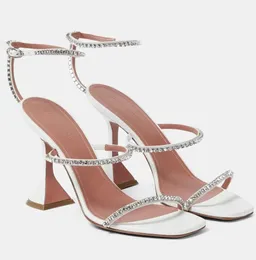 Perfeito novo Amina Muaddi Gilda sandálias femininas sapatos de cristal embelezado pvc martini saltos festa vestido de casamento senhora gladiador sandalias EU35-43 com caixa