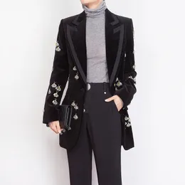 Luxury Heavy Work Beaded Diamond Small Bee Long Suit Jacket Female Spring Self-cultivation Temperament Velvet Small Suit 240127