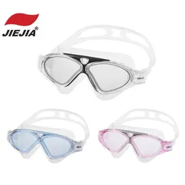 Jiejia профессиональные очки для плавания в большой оправе для мужчин и женщин, очки для плавания, противотуманные, HD, водонепроницаемые, силиконовые, очки для дайвинга для взрослых 240123
