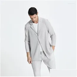 Herrenanzüge Blazer Herren Miyake Herren Blazer Plissee Kleidung Stretchstoff Slim Fit Mantel Freizeitjacke Drop Delivery Bekleidung Dhnjy