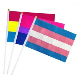 Party-Dekoration 50 Stück 14 x 21 cm Regenbogen-Flagge Gay Pride-Flaggen einfach zu halten Mini klein mit Fahnenmast für Parade Festival218D