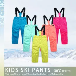 HONEYKING Kids Ski Pants Winter Outdoor Waterproof Warm Ski Trousers Boys And Girls Jumpsuit Overalls Tracksuits Kids Snow Pants 240127