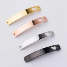 Bangle 20pcs/lot Strip Heart Charms Mirror Polish Stainless Steel Making Jewelry Diy Connector Charms for Jewelry Making Accessories