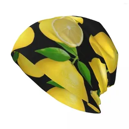 Berets amarelo fresco adorável limão chapéu de malha boonie chapéus caminhoneiro anime designer homem feminino