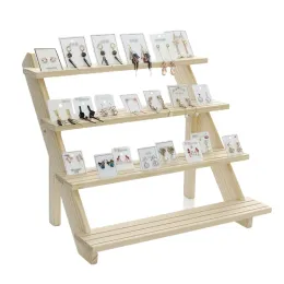 Ringar Portabla trähandelsbord Display Stand för marknadshantverk visar mässor Earring Ring Display Rack 2/3/4tier smycken Pack