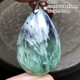 Lucite Genuino Naturale Piuma Fluorite Ciondolo Al Quarzo per Le Donne Signora Uomo Regalo Verde Cristallo Sier Perline Gioielli In Pietra Energetica Aaaaa