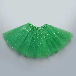 التنانير 2022 Kids Baby Star Glitter Dance Tutu Skirt for Girl Sequin 3 طبقات Tulle Toddler Pettiscirt أطفال شيفون تنورة خضراء