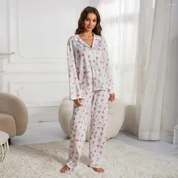 Kadınlar İçin Kadınlar İçin Skal Pijama Seti Nedensel Çiçek Baskı Uzun Kollu Loungewear 2 Parça Djerf Avenue Pijamalar Y2K Şık Vintage Homewear
