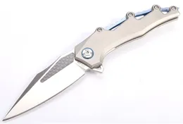 Cuchillo plegable abatible de alta gama M390, hoja con acabado satinado TC4, mango de aleación de titanio, rodamiento de bolas, cuchillo de bolsillo EDC de apertura rápida