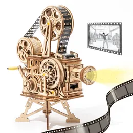 ROKR ROKR HAND CRANK Projector Film Classic VITASCOPE 3D WOODEN PUZZLE MODELD TOYS للأطفال البالغين LK601 240122