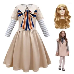 Платья для девочек, детский карнавальный костюм M3GAN, платье Меган с бантом для девочек, винтажная готическая одежда для малышей, полный комплект одежды на Хэллоуин