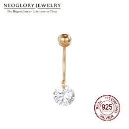 حلقات Neoglory S Sier White Round Zircon Belly Butly Button Ring للنساء ثقب الجسم اللامع المجوهرات السرة الشفافة الجديدة هدية ساخنة جديدة