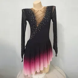 LIUHUO Figure Skating Dress Girls Teens Black Ice Skating Dance Skirt Quality Crystals Stretchy Dancewear Ballet Performance